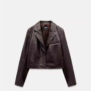 Zara Women's Dark Brown Genuine Leather Blazer. Size L. Worn once